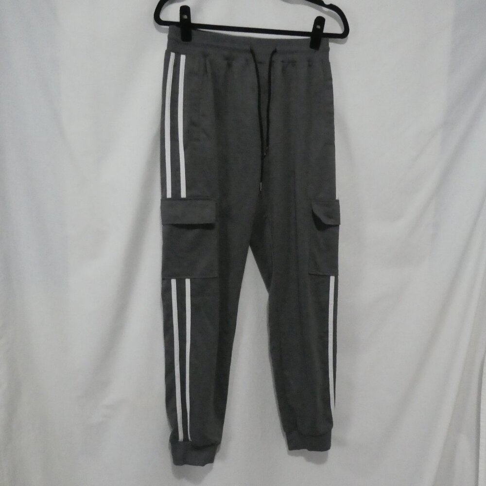 MANFINITY | medium | Grey Cargo Joggers | White Stripe Sides